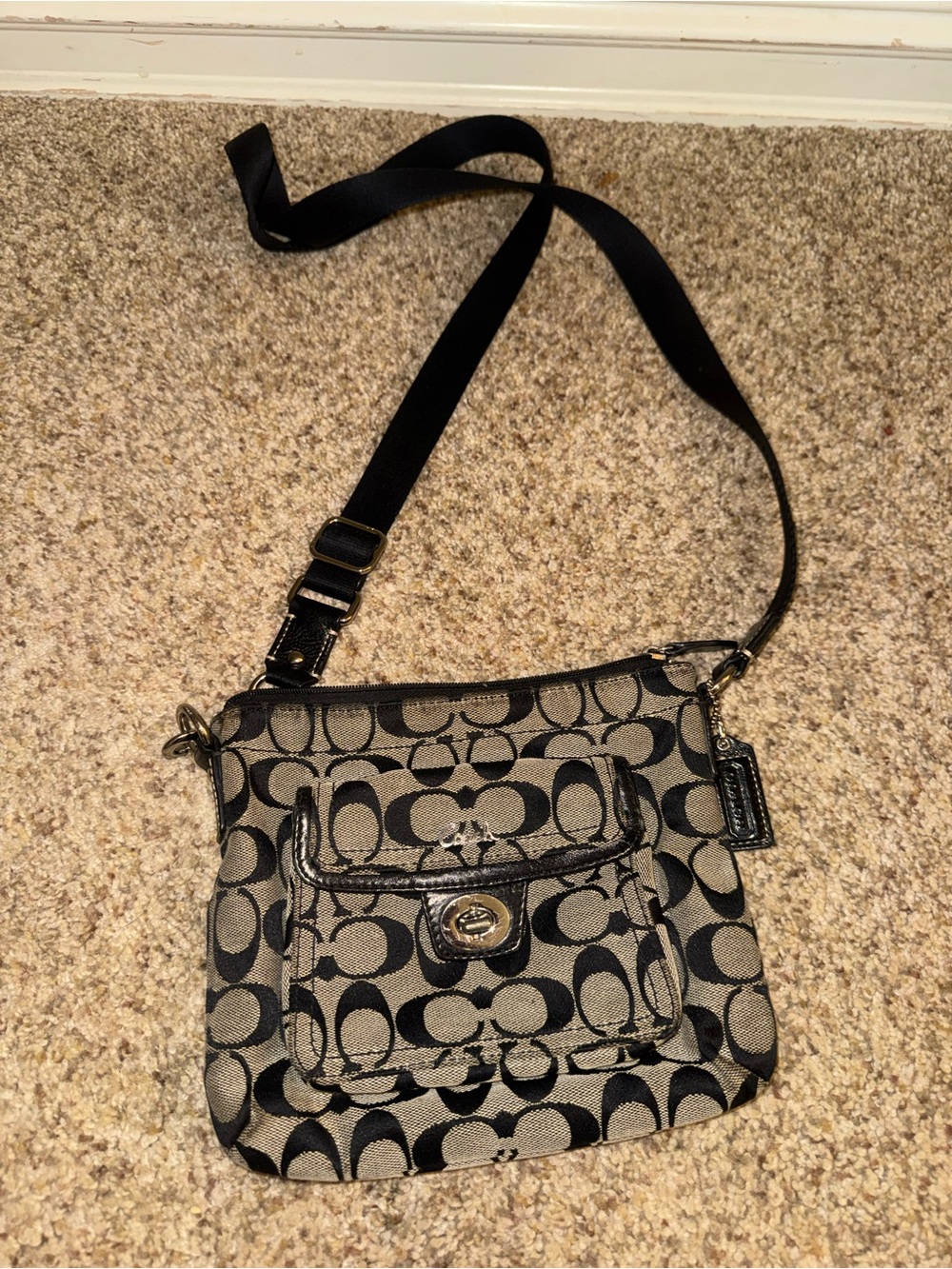Coach Black and Tan Signature Crossbody Bag
